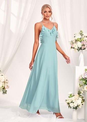 Мятное вечернее, коктейльное платье клеш, с открытой спиной SHEIN однотонное