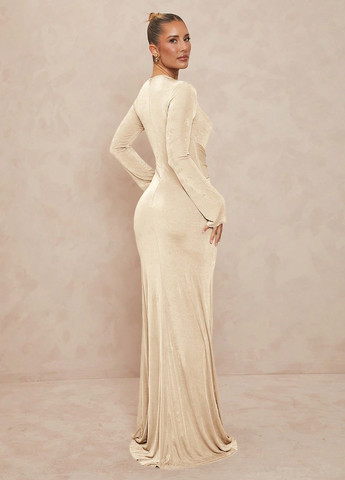 Бежевое вечернее, кэжуал платье годе SHEIN однотонное