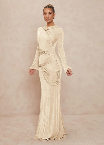 Бежевое вечернее, кэжуал платье годе SHEIN однотонное