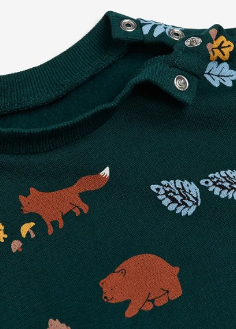 Темно-зелений світшот H&M малюнок без декору (299190025)