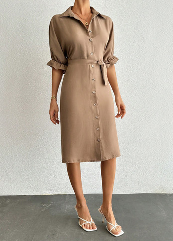Бежева кежуал сукня сукня-сорочка SHEIN однотонна