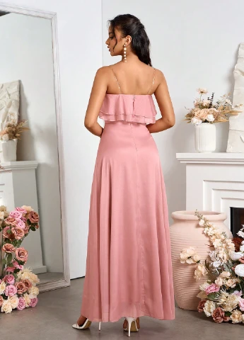 Светло-розовое кэжуал платье а-силуэт SHEIN однотонное