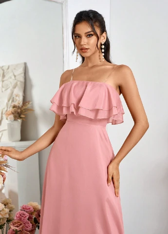 Светло-розовое кэжуал платье а-силуэт SHEIN однотонное