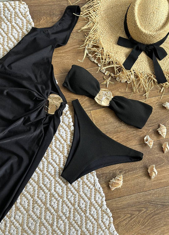 Чорний літній пляжний комплект жіночий (купальник, парео) бандо, роздільний NOVA VEGA