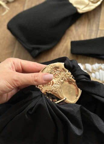 Чорний літній пляжний комплект жіночий (купальник, парео) бандо, роздільний NOVA VEGA