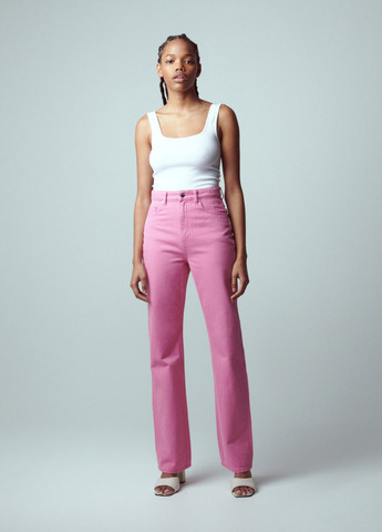 Розовые джинсовые демисезонные прямые брюки Reserved