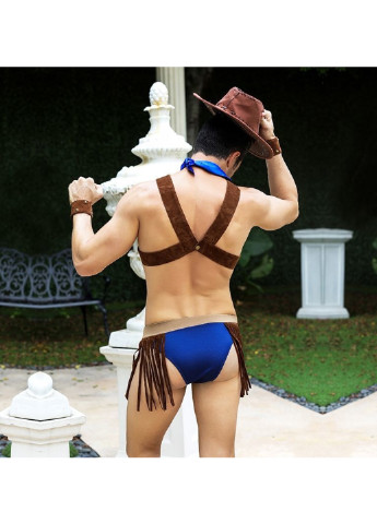 Комбинированный демисезонный мужской эротический костюм ковбоя "меткий вебстер" s/m: платок, портупея, трусы, манжеты, шляпа JSY