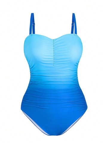 Синій літній комплект (купальник, накидка) суцільний, майо SHEIN