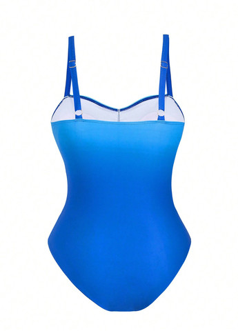 Синій літній комплект (купальник, накидка) суцільний, майо SHEIN