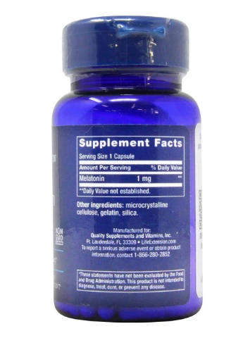 Мелатонин Melatonin, 1 mg, 60 Capsules Life Extension (254916589)