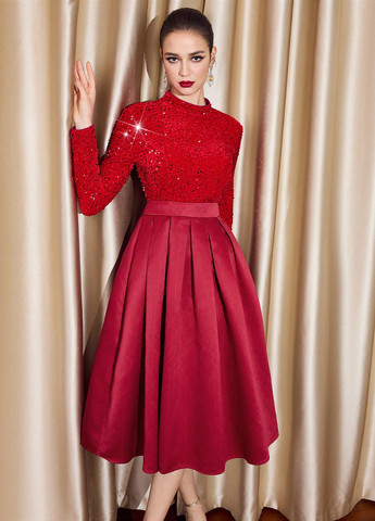 Червона святковий, коктейльна сукня кльош, а-силует SHEIN однотонна