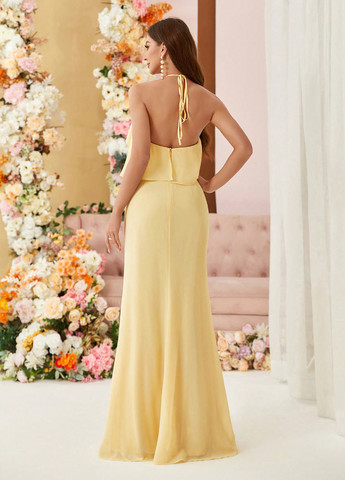 Жовтий вечірня сукня годе SHEIN однотонна