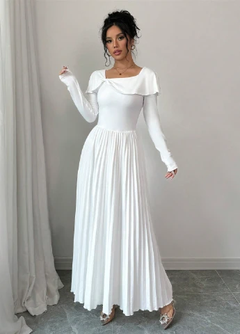 Белое кэжуал платье плиссированное SHEIN однотонное