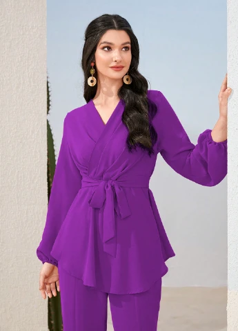 Фиолетовый демисезонный комплект (блуза, брюки) SHEIN