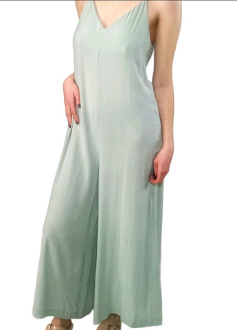 Комбинезон H&M комбинезон-брюки однотонный серо-зелёный кэжуал вискоза