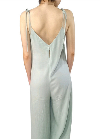 Комбинезон H&M комбинезон-брюки однотонный серо-зелёный кэжуал вискоза