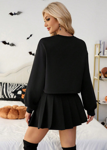 Черный свитшот SHEIN однотонный пайетки (346755944)