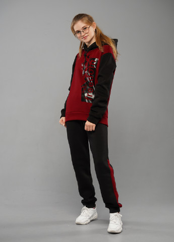 Бордовий зимній бордовий зимовий спортивний костюм з написами брючний Sinthia