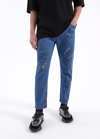 Светло-синие демисезонные каррот фит джинсы House