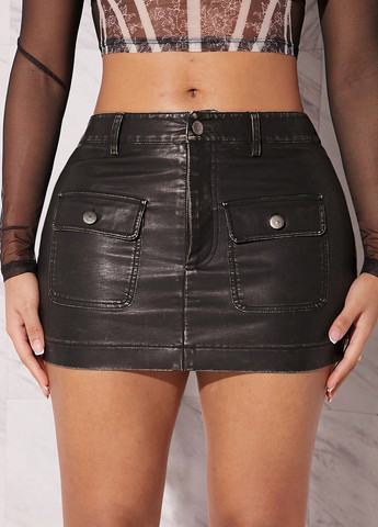 Черная кэжуал однотонная юбка SHEIN