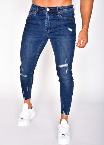 Темно-синие демисезонные зауженные, укороченные джинсы SHEIN