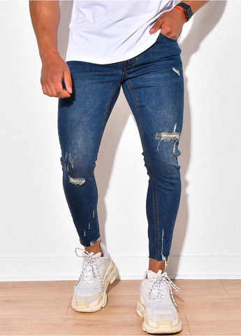 Темно-синие демисезонные зауженные, укороченные джинсы SHEIN