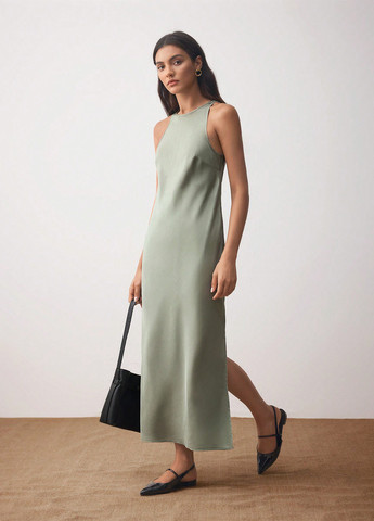 Оливковое кэжуал платье а-силуэт, платье-майка SHEIN однотонное