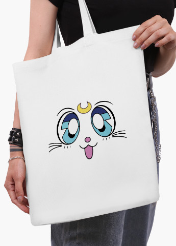 Еко сумка шоппер біла Місяць Кішка Сейлор Мун (anime Sailor Moon Cats) (9227-2921-WT-2) екосумка шопер 41*35 см MobiPrint (224806217)