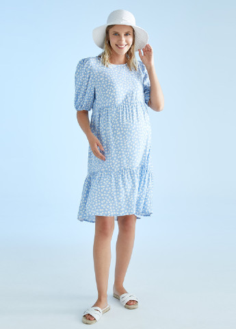 Голубое кэжуал платье для беременных клеш DeFacto с цветочным принтом