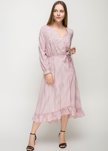 Светло-розовое кэжуал платье на запах O`zona milano в горошек