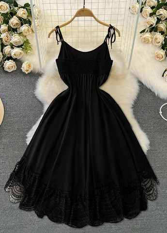 Чорна коктейльна, кежуал сукня а-силует SHEIN однотонна