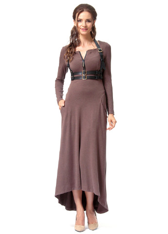 Кавова кежуал сукня, сукня в стилі армпір Lada Lucci однотонна