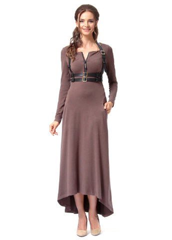 Кавова кежуал сукня, сукня в стилі армпір Lada Lucci однотонна