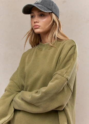 Хакі світшот SHEIN однотонний без декору (338187410)
