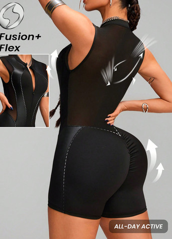 Комбінезон SHEIN комбінезон-шорти однотонний чорний спортивний поліестер