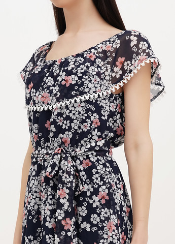 Темно-синя кежуал сукня з відкритими плечима Vicolo з квітковим принтом