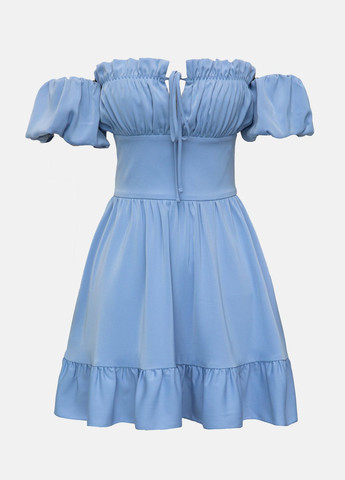 Голубое кэжуал платье с открытыми плечами Gepur однотонное