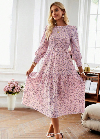 Рожева кежуал сукня а-силует SHEIN з квітковим принтом