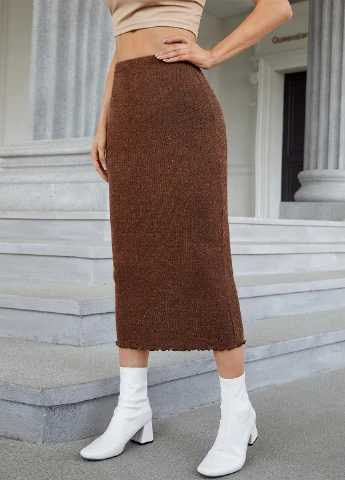 Коричневая кэжуал меланж юбка SHEIN карандаш