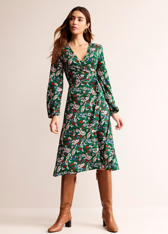 Зелена кежуал сукня на запах Boden з абстрактним візерунком