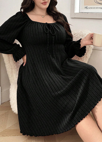 Чорна домашній сукня кльош SHEIN однотонна