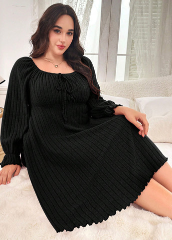 Чорна домашній сукня кльош SHEIN однотонна