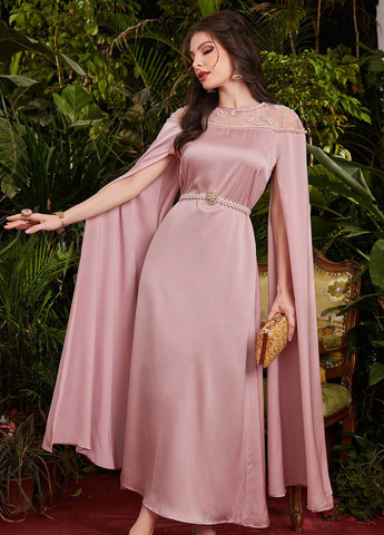 Светло-розовое вечернее платье платье-кейп SHEIN однотонное