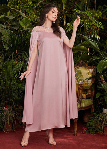 Светло-розовое вечернее платье платье-кейп SHEIN однотонное