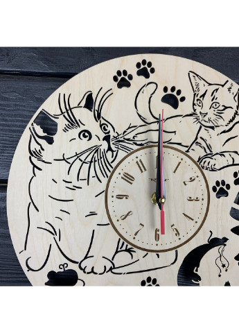 Універсальний настінний годинник з дерева "Пухнасті котики" 7Arts (253567567)