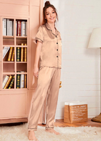 Бежевая всесезон пижама женская charm рубашка + брюки Berni Fashion 58364
