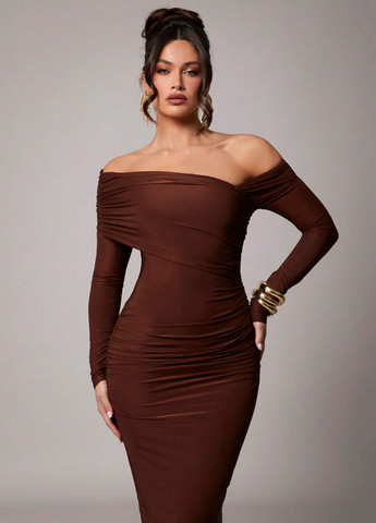 Коричнева святковий, вечірня сукня силуетна SHEIN однотонна