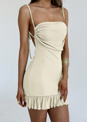 Кремовое кэжуал платье футляр, с открытой спиной SHEIN однотонное