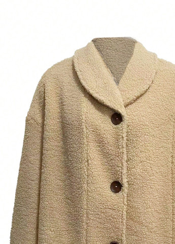 Бежевое Кэжуал полупальто однобортное SHEIN однотонное