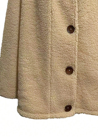 Бежевое Кэжуал полупальто однобортное SHEIN однотонное